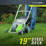 Greenworks 19-Inch 40V Cordless Lawn Mower, 4.0 AH & 2.0 AH Batteries Included 25223