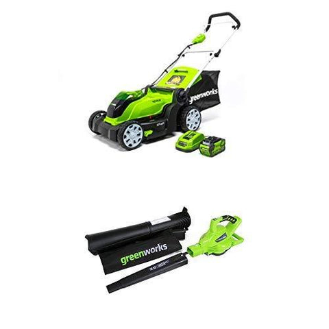 Greenworks 17-Inch 40V Cordless Lawn Mower with 40V 185 MPH Variable Speed Cordless Blower Vacuum Battery Not Included 24312