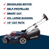 Worth PowerMax 84-Volt Lithium Battery Self-propelled Lawn Mower Cordless Brushless Motor Smart Cut (TM) 20-Inch 70mins Running Two 2.5AH Batteries Included - M010A00