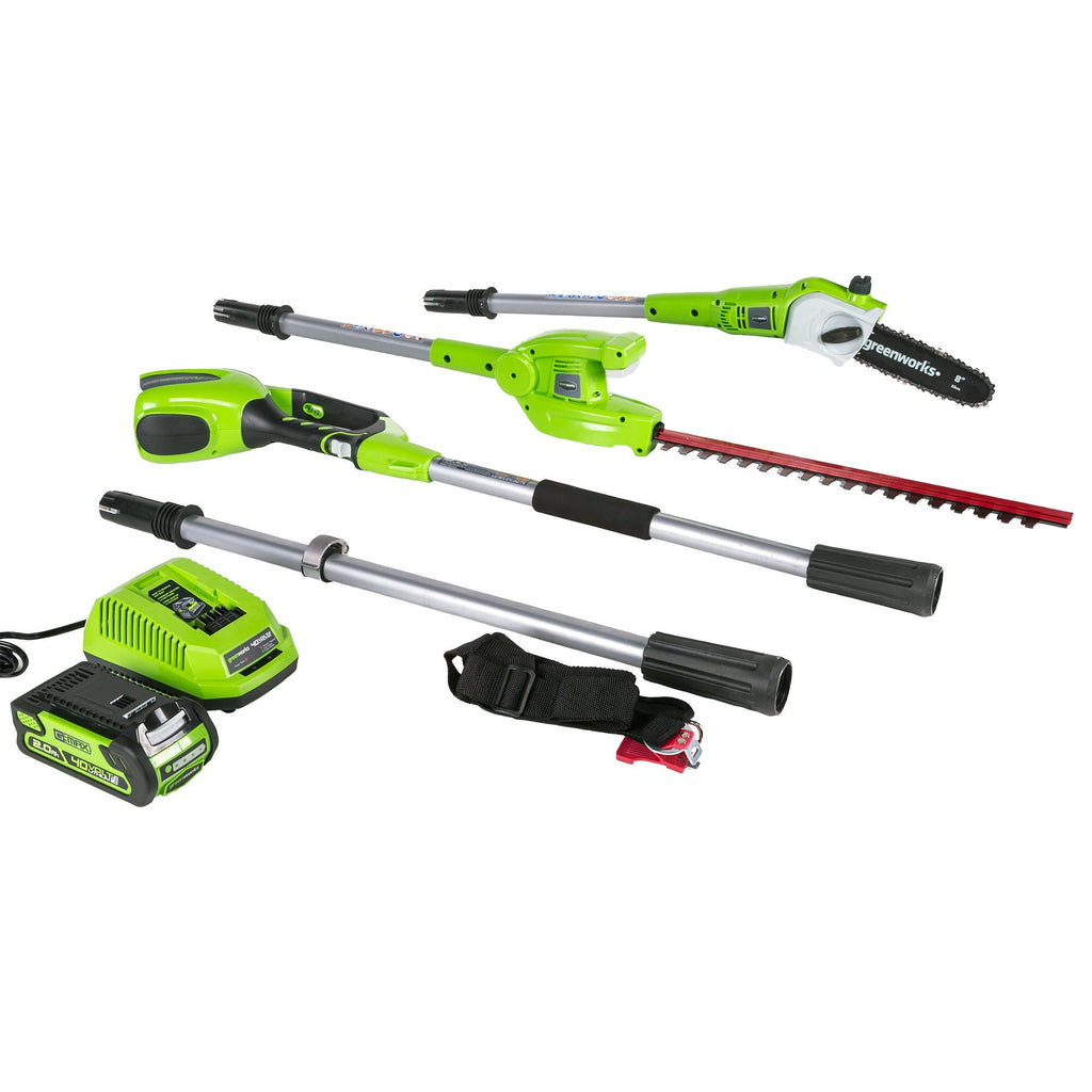Greenworks 8 Inch 40V Cordless Pole Saw with Hedge Trimmer Attachment 2.0 AH Battery Included PSPH40B210
