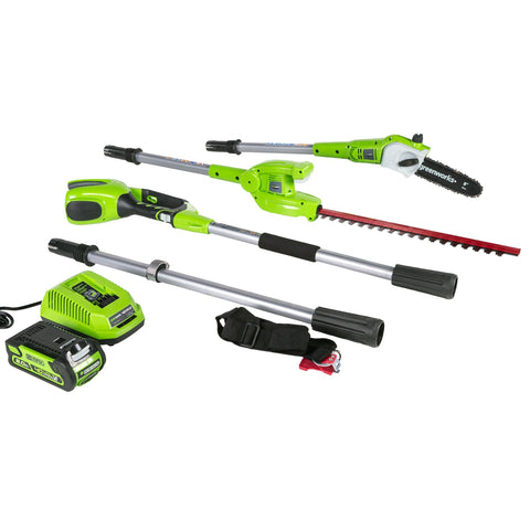 Greenworks 8 Inch 40V Cordless Pole Saw with Hedge Trimmer Attachment 2.0 AH Battery Included PSPH40B210