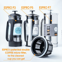 Espro Press P5 - Copper Plated French Press Coffee Press with Thick & Durable SCHOTT Duran glass + Bonus Wooden Stirring Spoon (with Coffee Filter, 32 oz)
