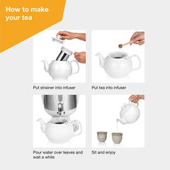 Saki Electric kettle (3.2 l 110 V) Samovar Tea Maker with Porcelain Tea-Pot, Stainless-steel Infuser, Keep Warm Mode - Hot Water Heater - Brew tasty Green, Black, Turkish, Russian, Persian tea (White)