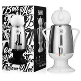 Saki Electric kettle (3.2 l 110 V) Samovar Tea Maker with Porcelain Tea-Pot, Stainless-steel Infuser, Keep Warm Mode - Hot Water Heater - Brew tasty Green, Black, Turkish, Russian, Persian tea (White)